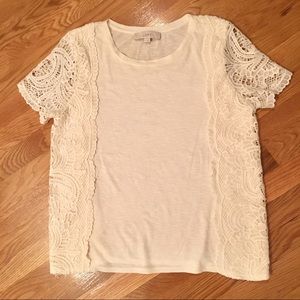 LOFT New Cream Cotton Lace Side T-Shirt